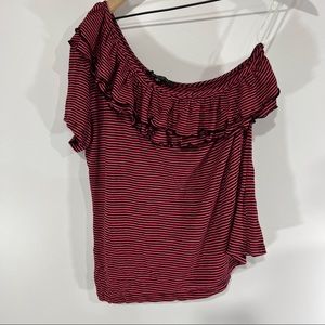 Romeo & Juliet Black Pink One Shoulder Striped Top NWT